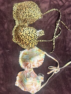 VS Leopard Print Bikini Top + Multicolor Tie-Dye Halter Top